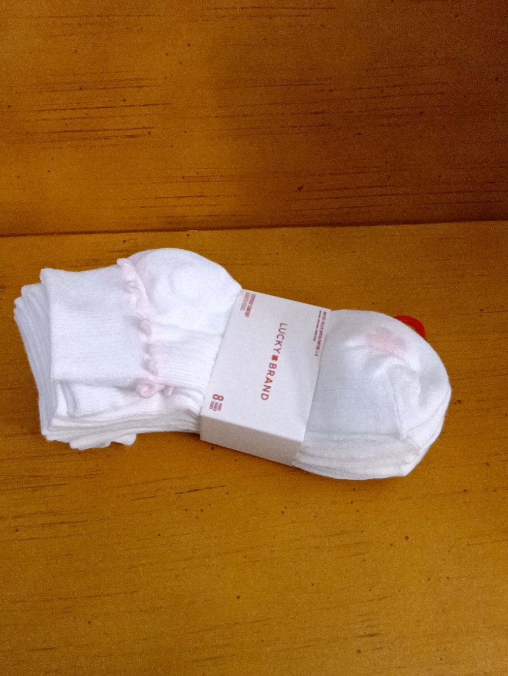 Lucky Brand White Crew Socks with Subtle Pink Accents - 8 Pack